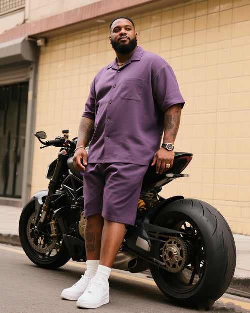 Big & Tall Purple Streetwear T-Shirt Shorts Set for big men
