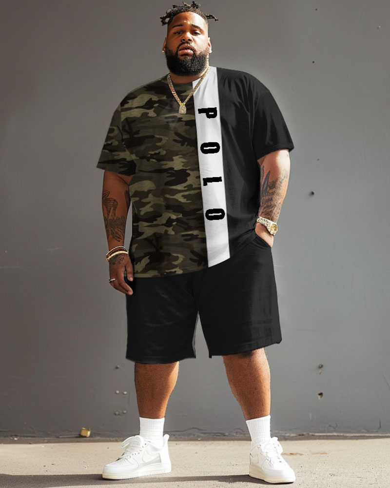 Big & Tall Graphic Camouflage T-Shirt Shorts Set for big men view 1