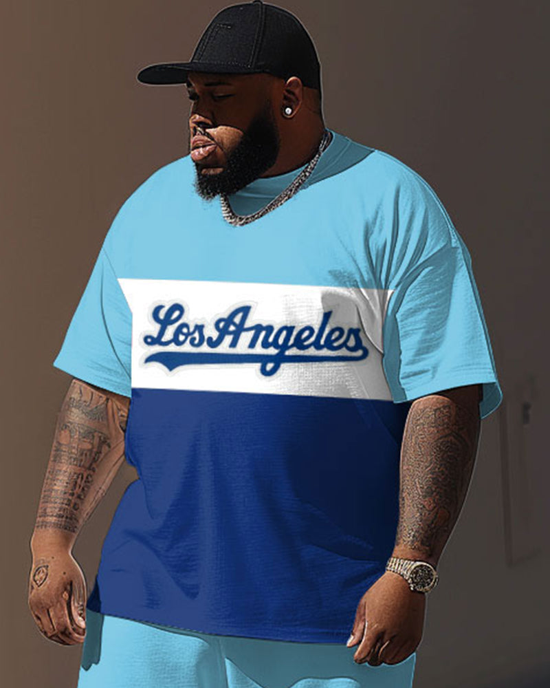 Big & Tall Colorblock Graphic T-Shirt Shorts Set for big men view 2