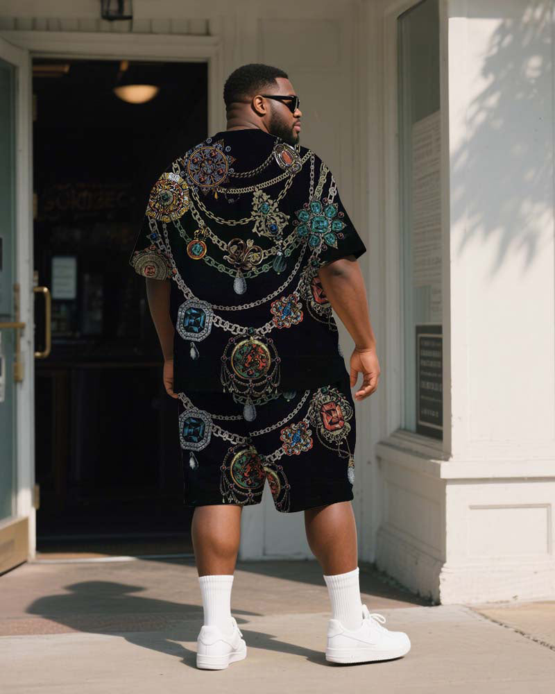 Big & Tall Black Streetwear T-Shirt Shorts Set for big men view 4