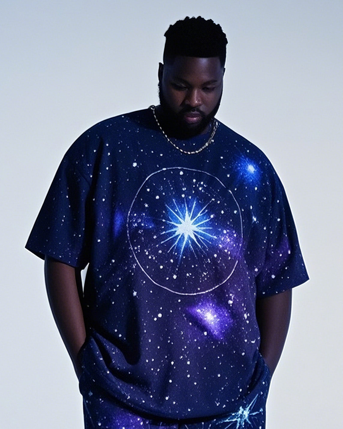 Big & Tall Gradient Graphic T-Shirt Shorts Set for big men view 2