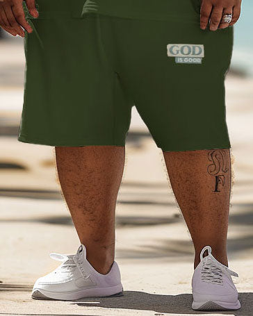 Big & Tall Hawaiian Gradient T-Shirt Shorts Set for big men view 4