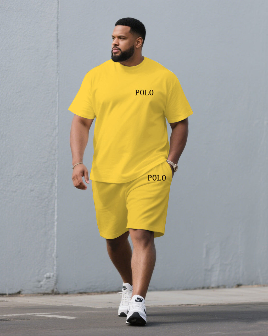 Big & Tall Khaki Red Streetwear T-Shirt Pants Set for big men view 1