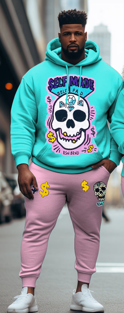 Big & Tall Skull Hoodie Sweatpants Set for big men view 2