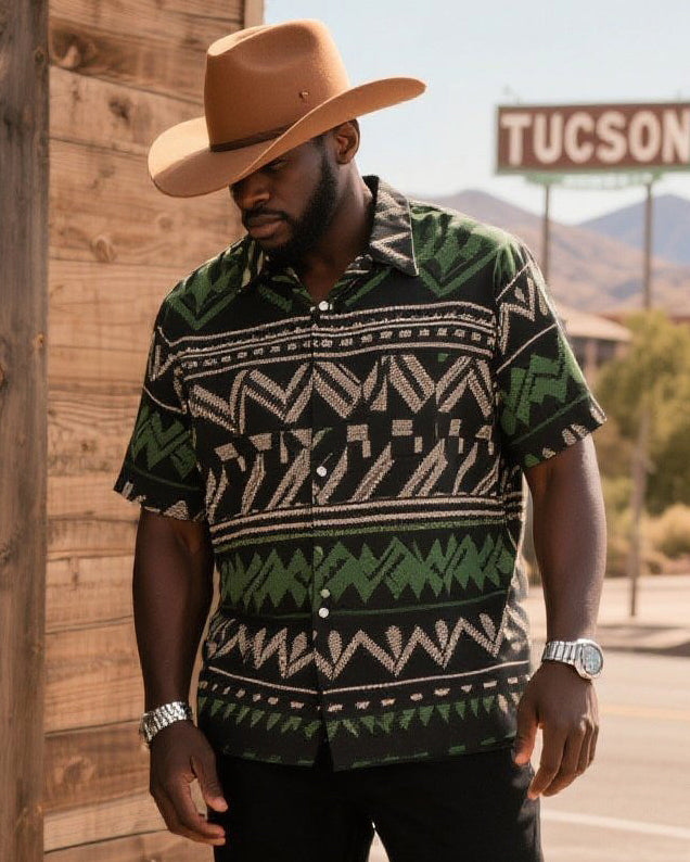 Big & Tall Western Denim Graphic Short Sleeve Shirt for big men