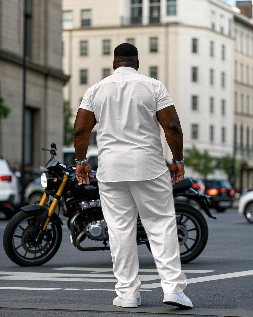 Big & Tall Black White Solid Color T-Shirt Pants Set for big men view 2