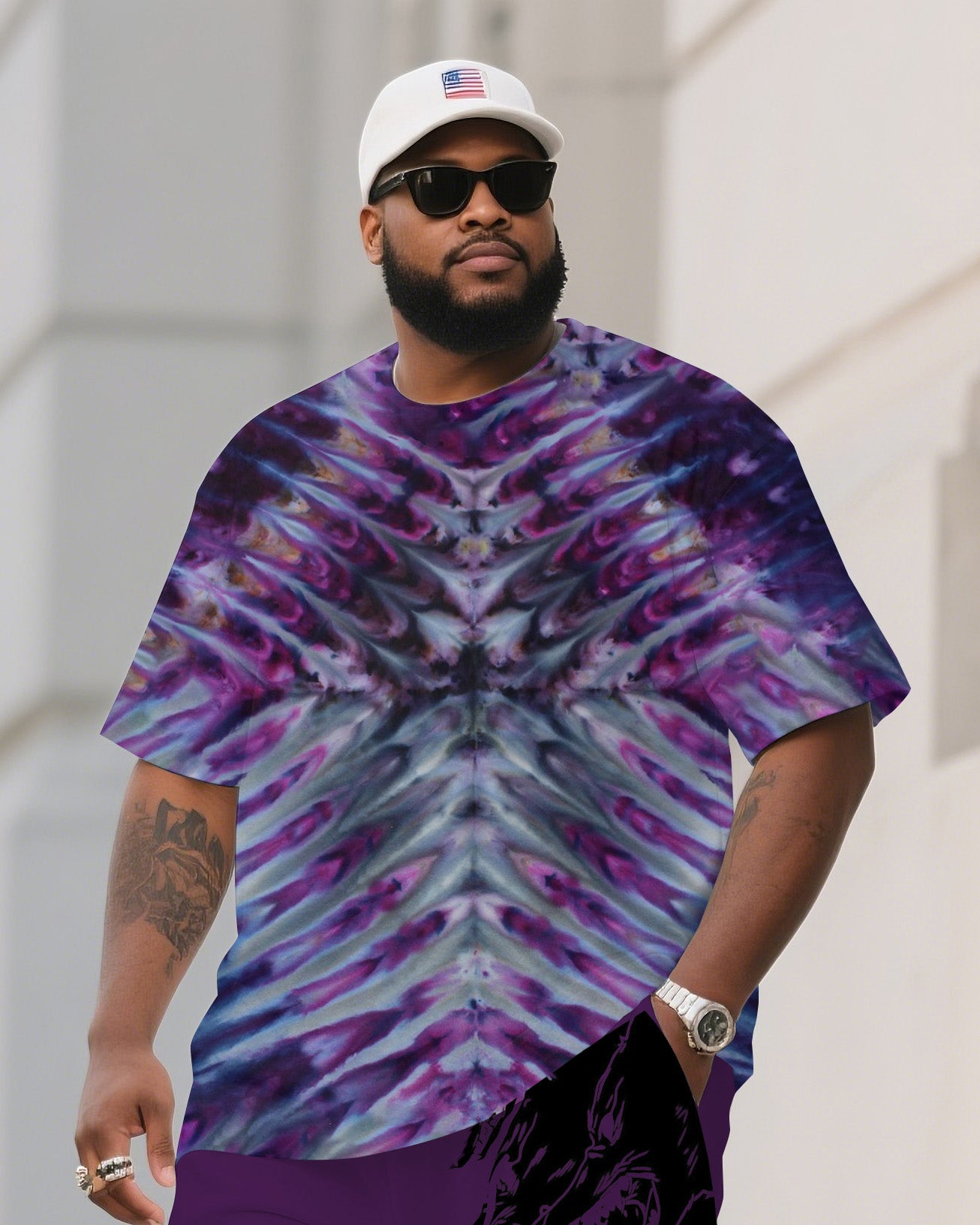 Big & Tall Black Colorblock T-Shirt Shorts Set for big men view 2