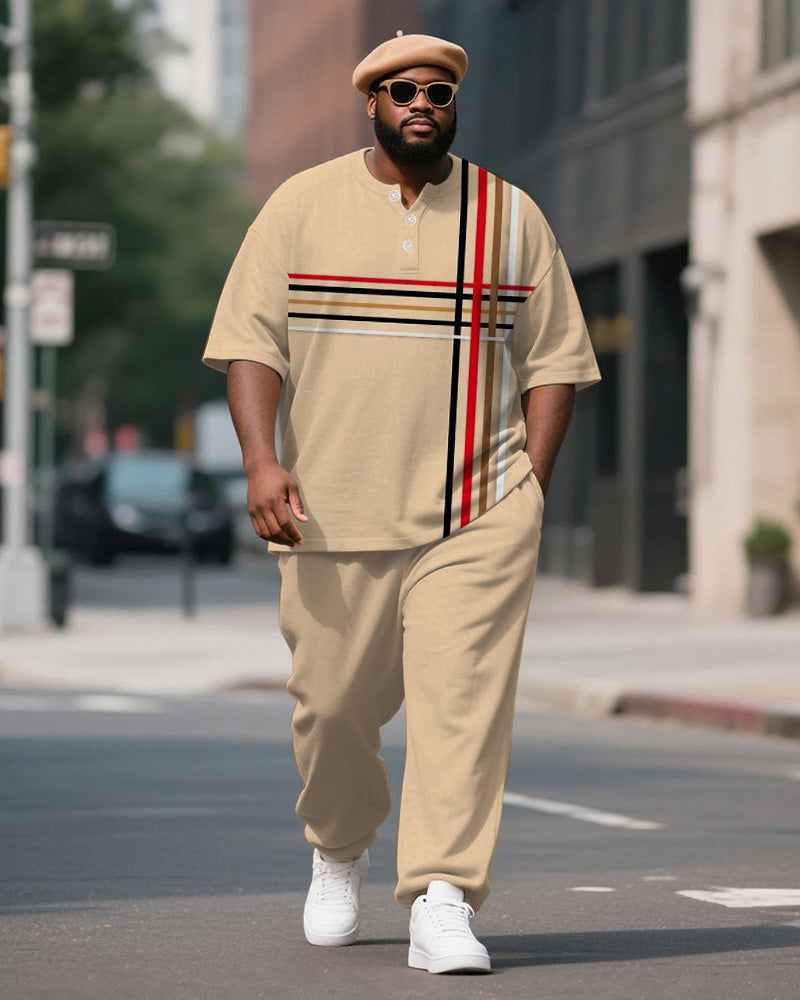 Big & Tall Khaki Graphic T-Shirt Pants Set for big men view 1