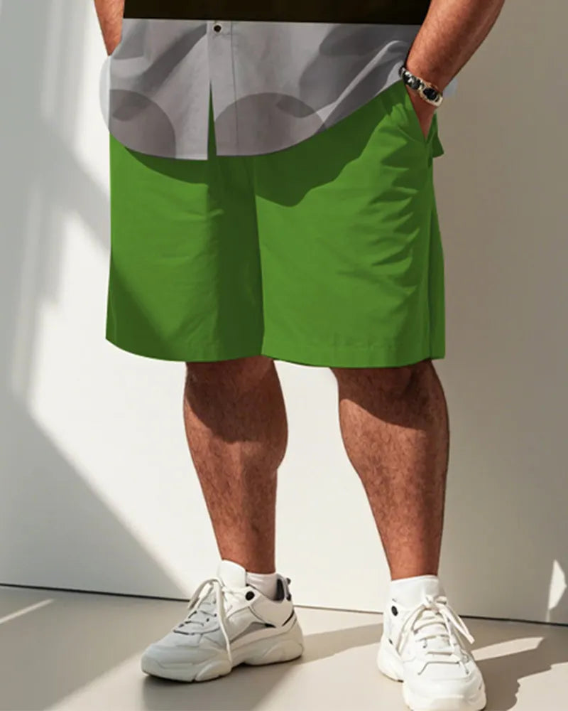 Big & Tall Green Graphic T-Shirt Shorts Set for big men view 3