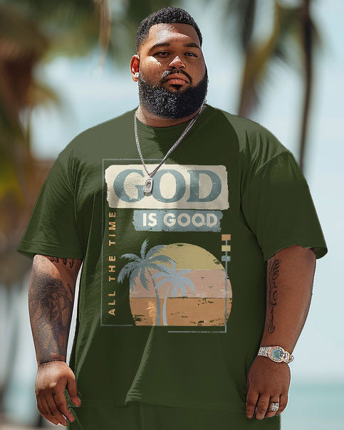 Big & Tall Hawaiian Gradient T-Shirt Shorts Set for big men view 3