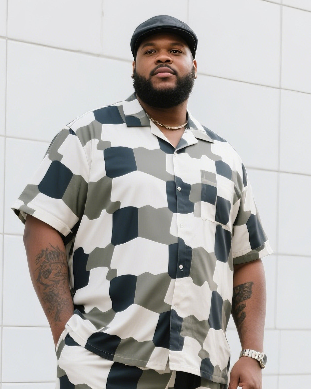 Big & Tall Geometric T-Shirt Shorts Set for big men view 2