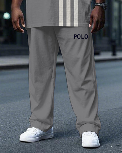 Big & Tall Striped Graphic T-Shirt Pants Set for big men view 3