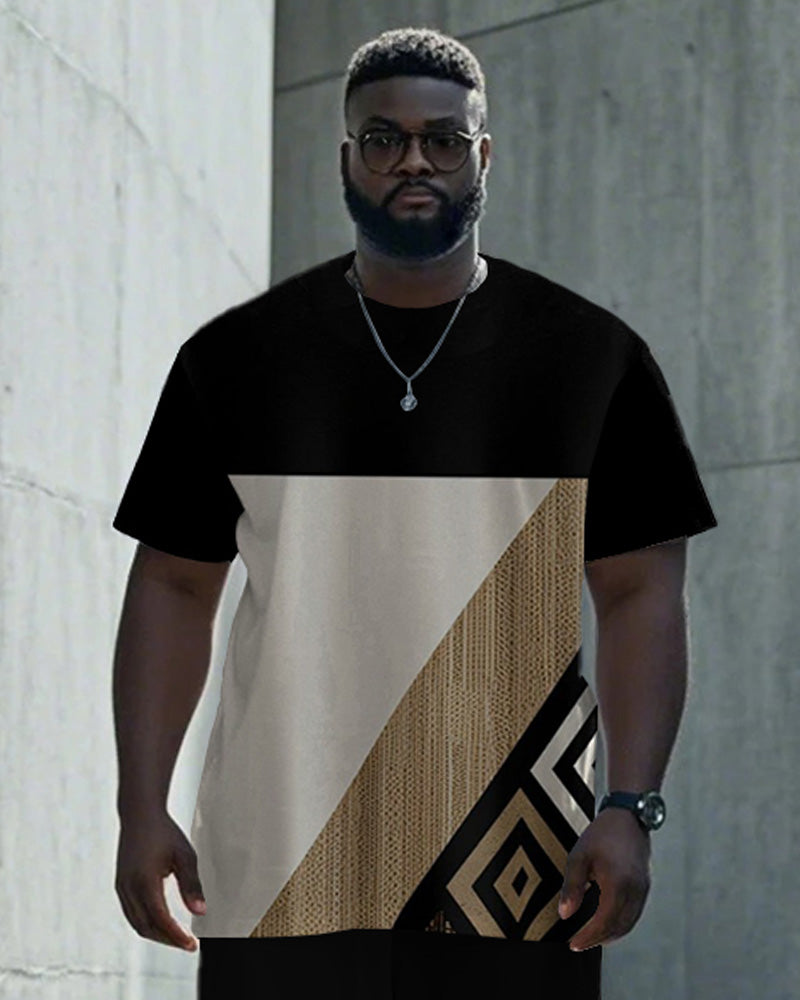 Big & Tall Black Geometric Graphic T-Shirt Pants Set for big men view 2