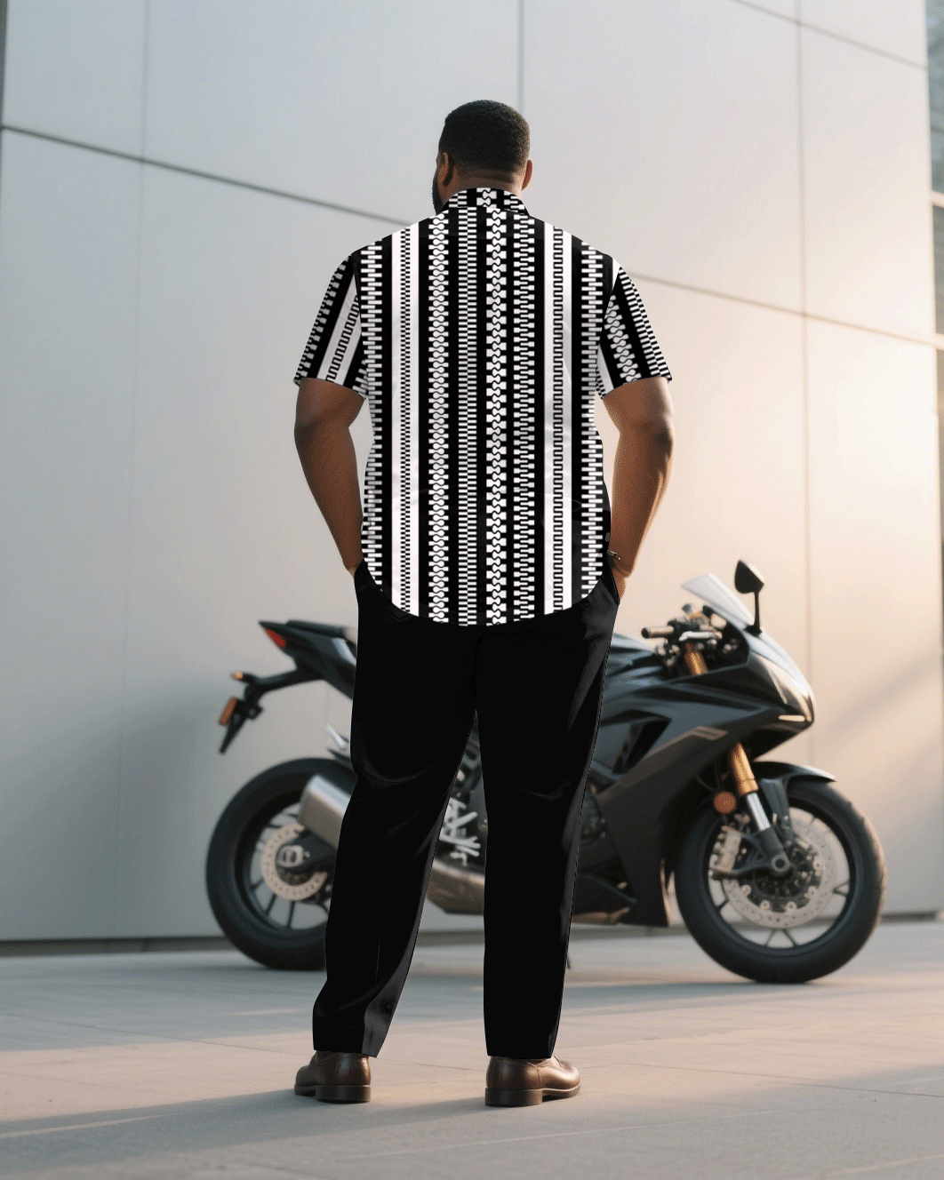 Big & Tall Black White Geometric T-Shirt Pants Set for big men view 4
