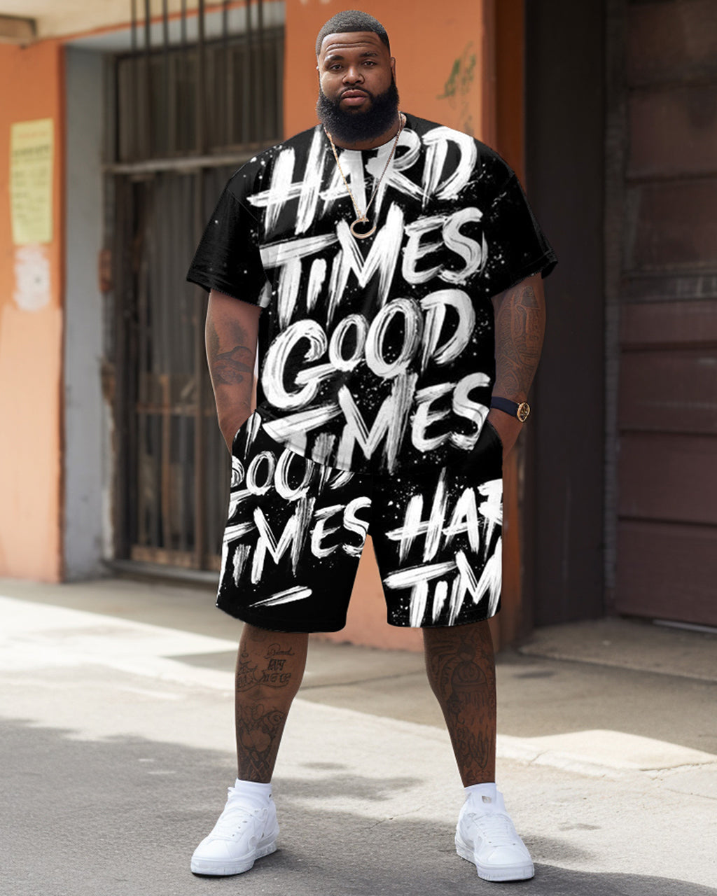 Big & Tall Graphic Streetwear T-Shirt Shorts Set for big men view 2