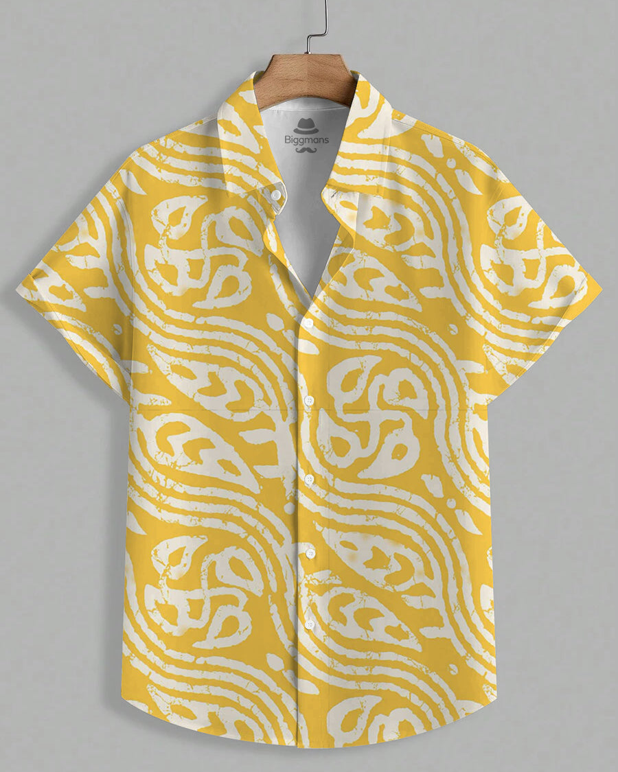 Big & Tall Yellow Hawaiian Graphic Short Sleeve Shirt for big men view 2
