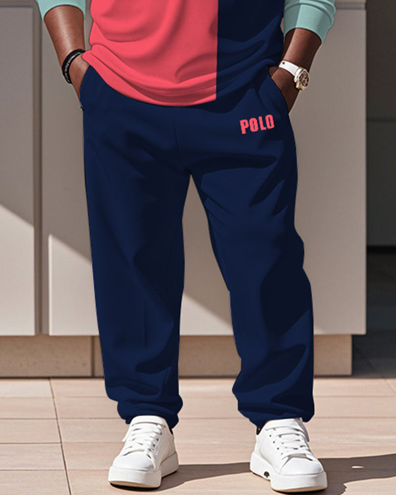 Big & Tall Colorblock Graphic Polo Pants Set for big men view 3