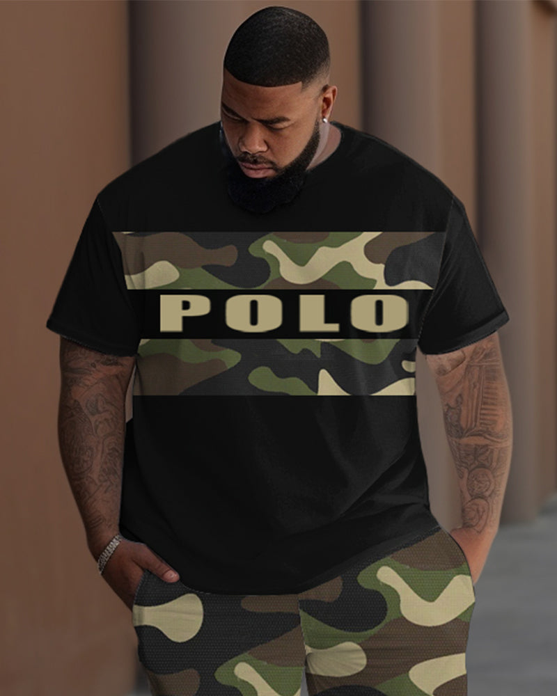 Big & Tall Graphic Camouflage T-Shirt Pants Set for big men view 2