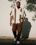 Big & Tall Brown Striped Graphic T-Shirt Pants Set for big men view 1