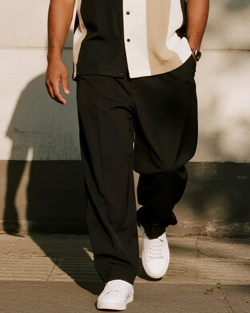 Big & Tall Black Colorblock Striped T-Shirt Pants Set for big men view 3