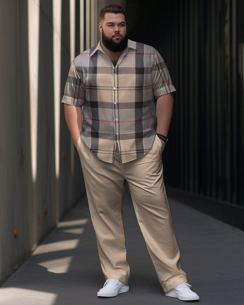 Big & Tall Plaid Shirt Pants Set for big men view 1