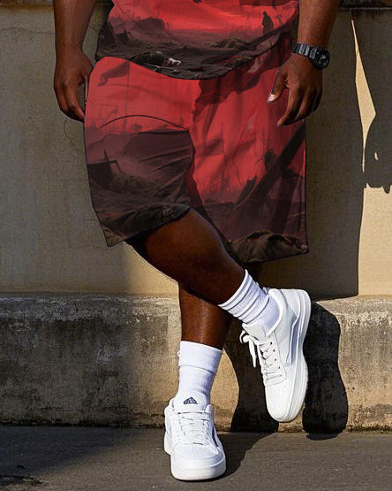 Big & Tall Graffiti Streetwear T-Shirt Shorts Set for big men view 3