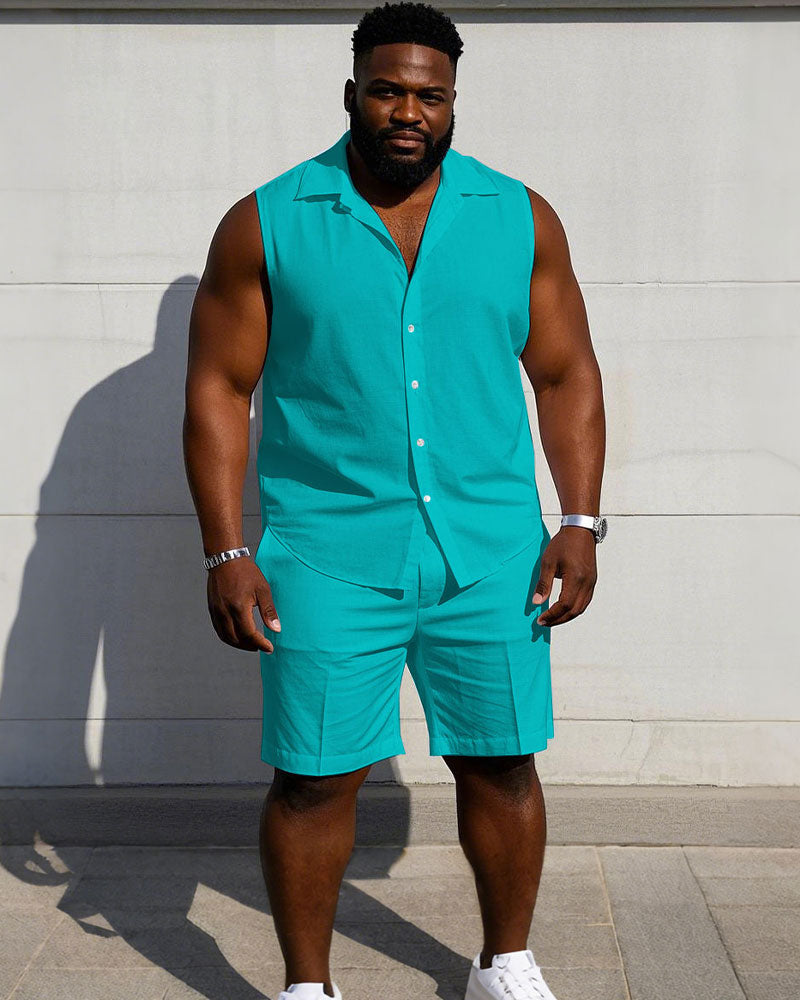 Big & Tall Solid Color T-Shirt Shorts Set for big men view 11