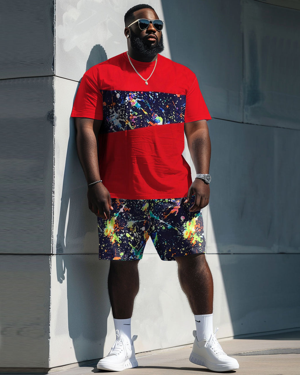 Big & Tall Splash Ink Patchwork Two-piece Set for big men view 1