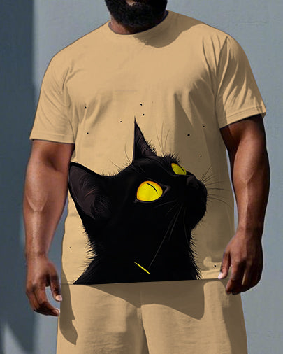 Big & Tall Black Graphic T-Shirt Shorts Set for big men view 2