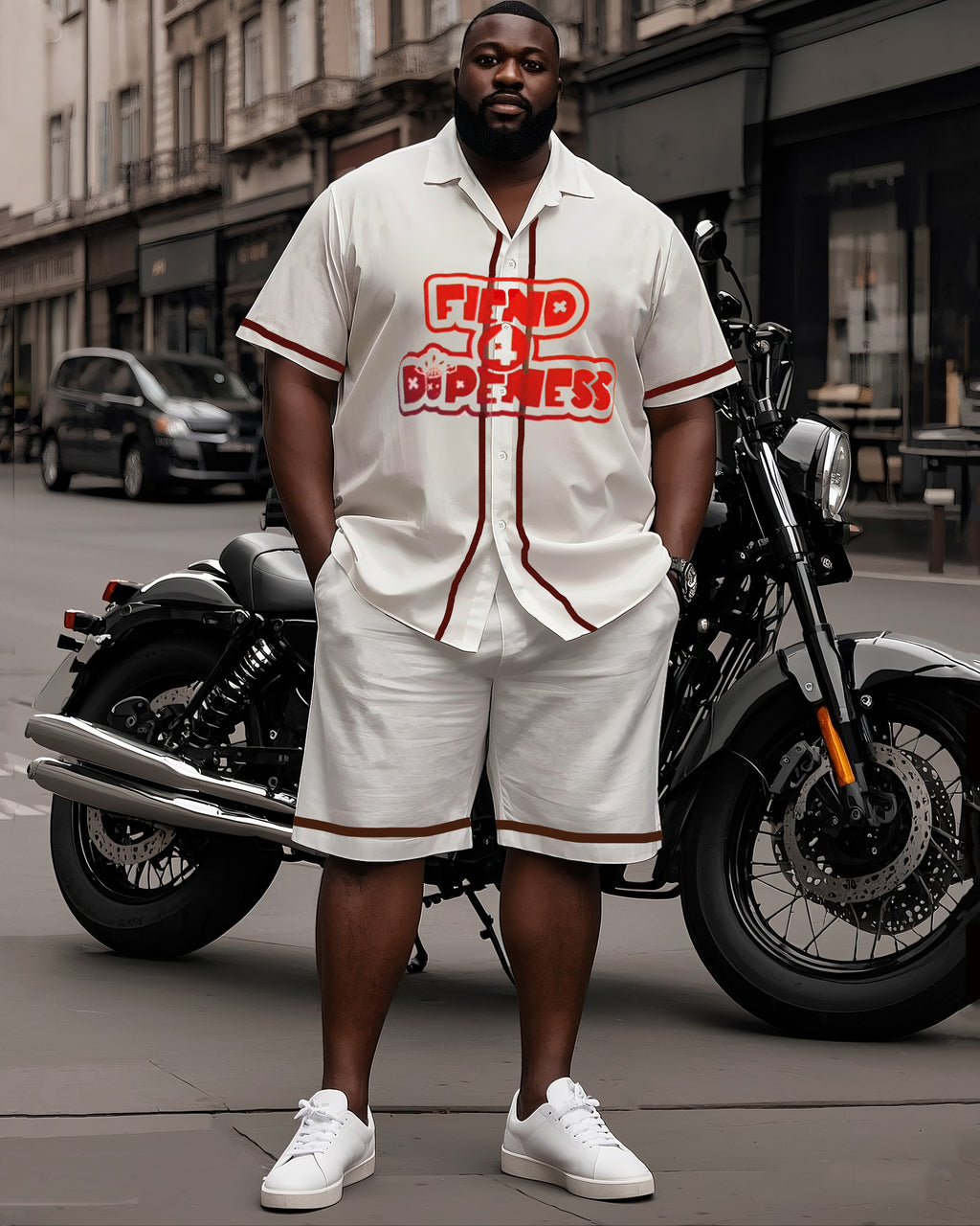 Big & Tall White Graphic T-Shirt Shorts Set for big men view 1
