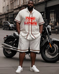 Big & Tall White Graphic T-Shirt Shorts Set for big men view 1