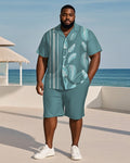 Big & Tall Blue Hawaiian Striped T-Shirt Shorts Set for big men view 1