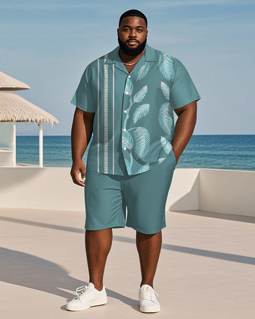 Big & Tall Blue Hawaiian Striped T-Shirt Shorts Set for big men view 1