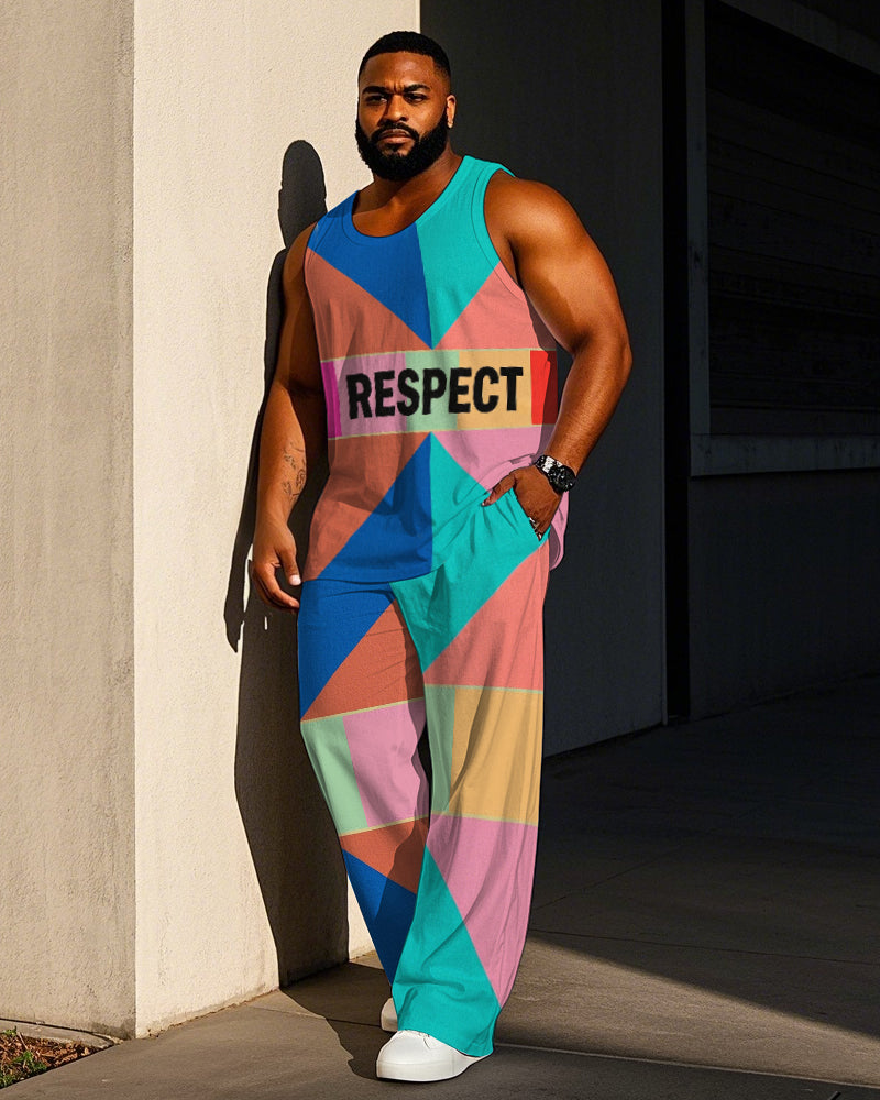 Big & Tall Colorblock Graphic Vest Pants Set for big men view 1
