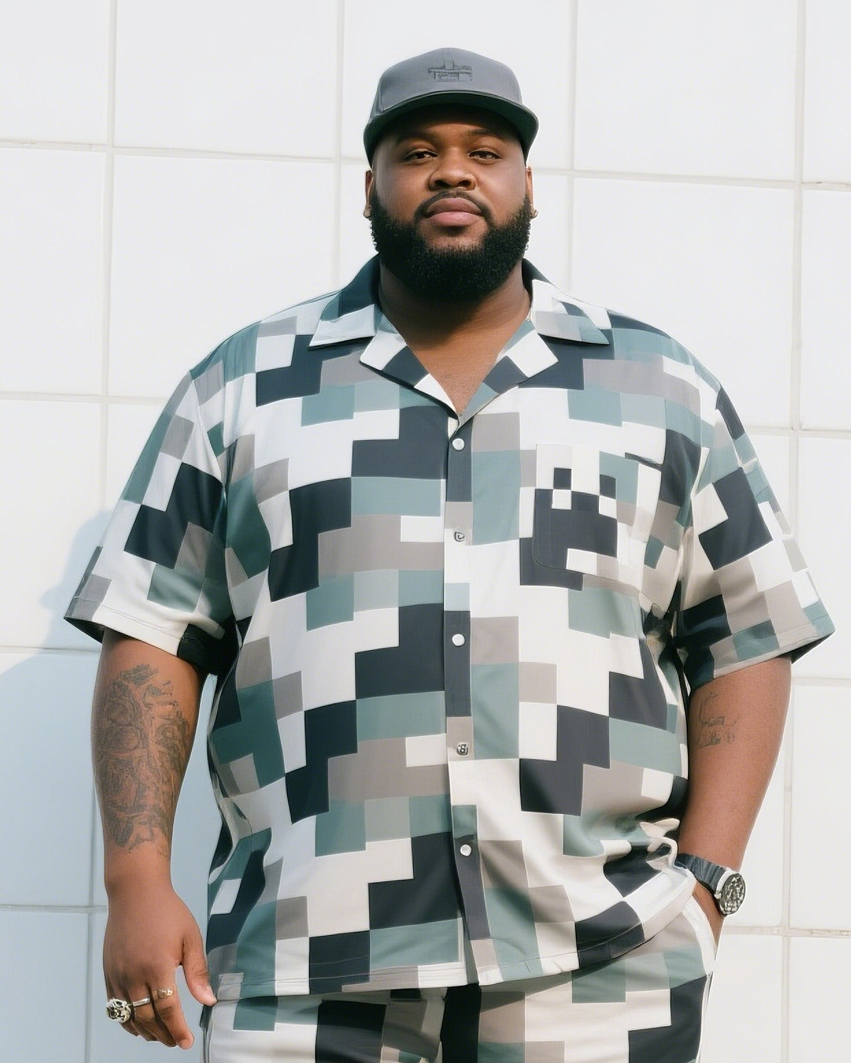 Big & Tall Camouflage T-Shirt Shorts Set for big men view 2