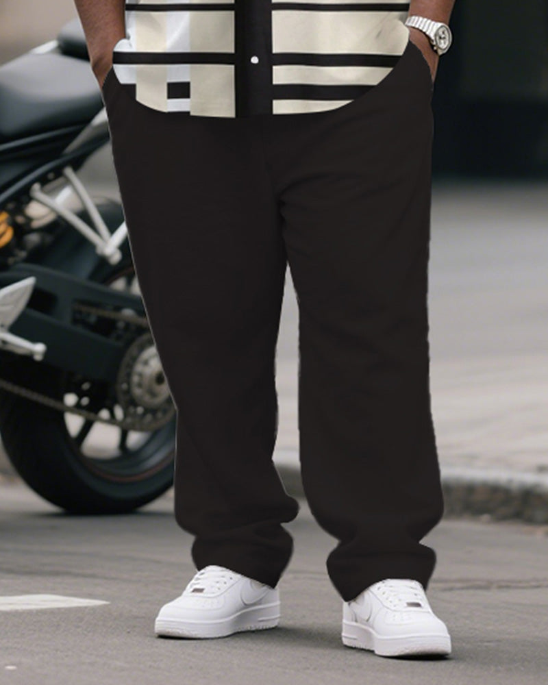 Big & Tall Brown Striped T-Shirt Pants Set for big men view 3