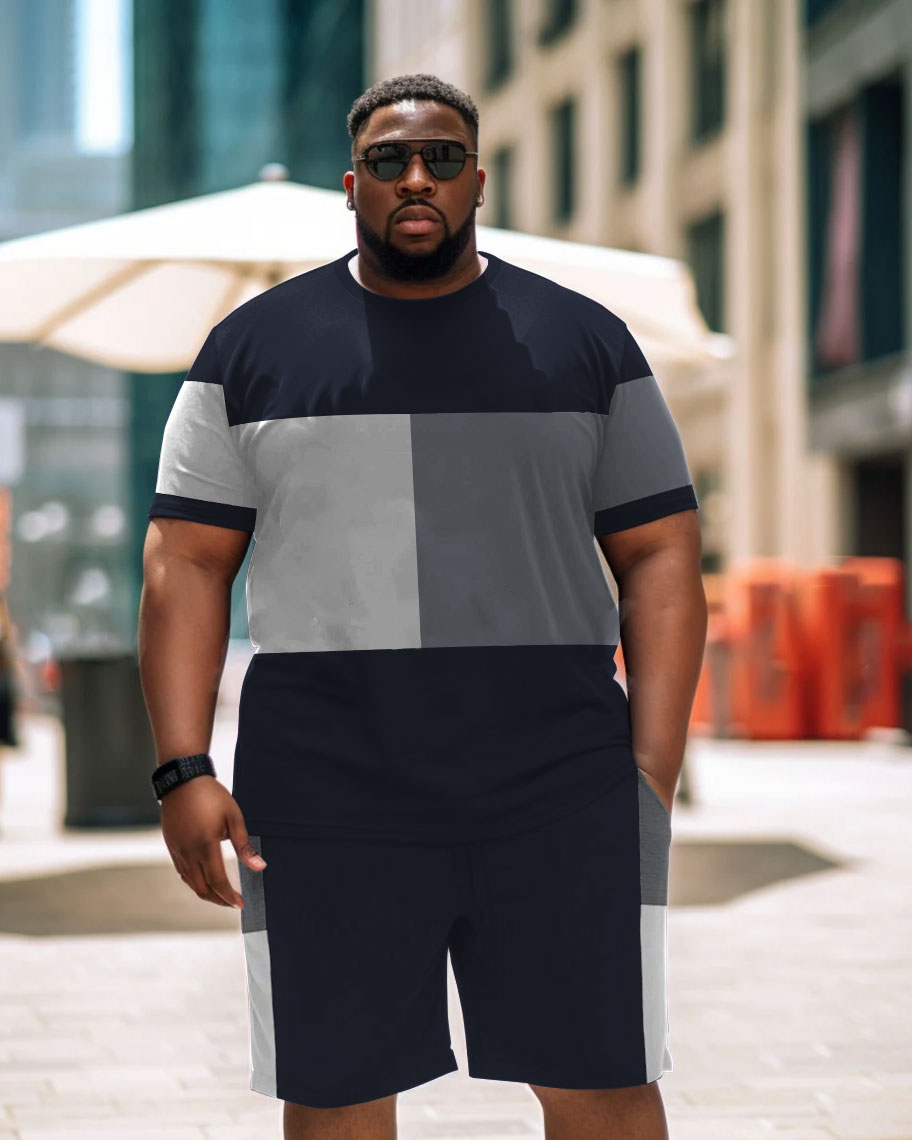 Big & Tall Geometric Striped T-Shirt Shorts Set for big men view 1