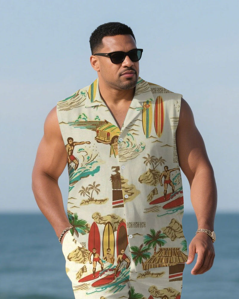 Big & Tall Hawaiian Shirt Shorts Set for big men view 2