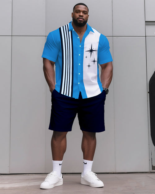 Big & Tall Striped Graphic T-Shirt Shorts Set for big men view 1