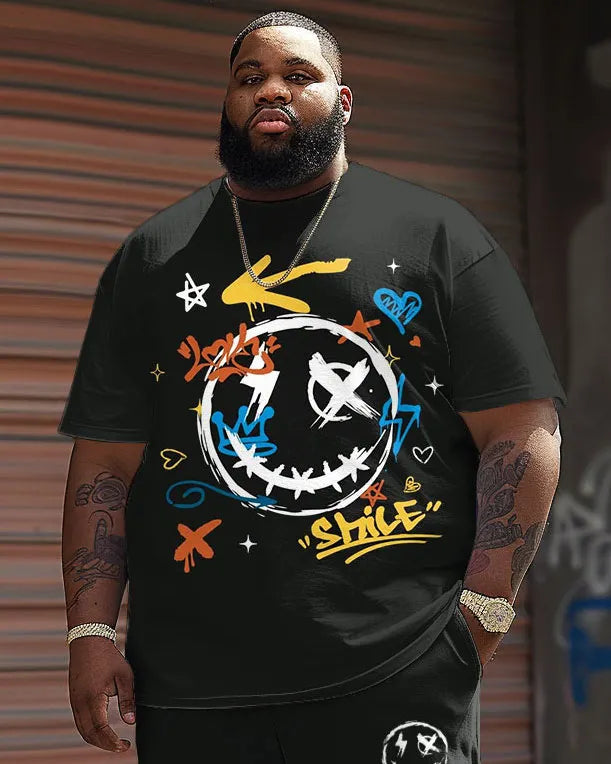 Big & Tall Graphic Graffiti T-Shirt Shorts Set for big men view 3