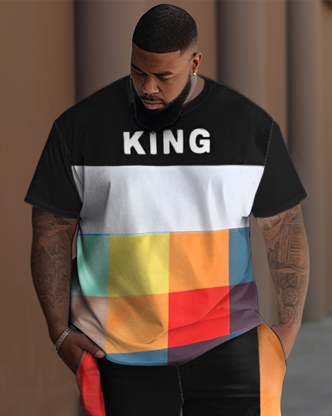 Big & Tall Geometric Graphic T-Shirt Pants Set for big men view 2