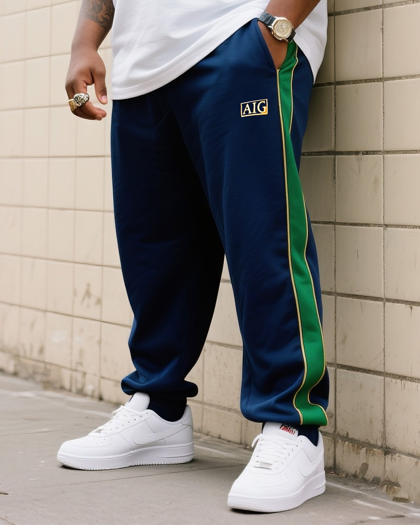 Big & Tall Striped Athletic T-Shirt Pants Set for big men view 3