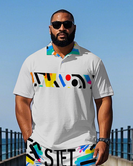 Big & Tall Striped Graphic Graffiti Polo Shorts Set for big men view 2