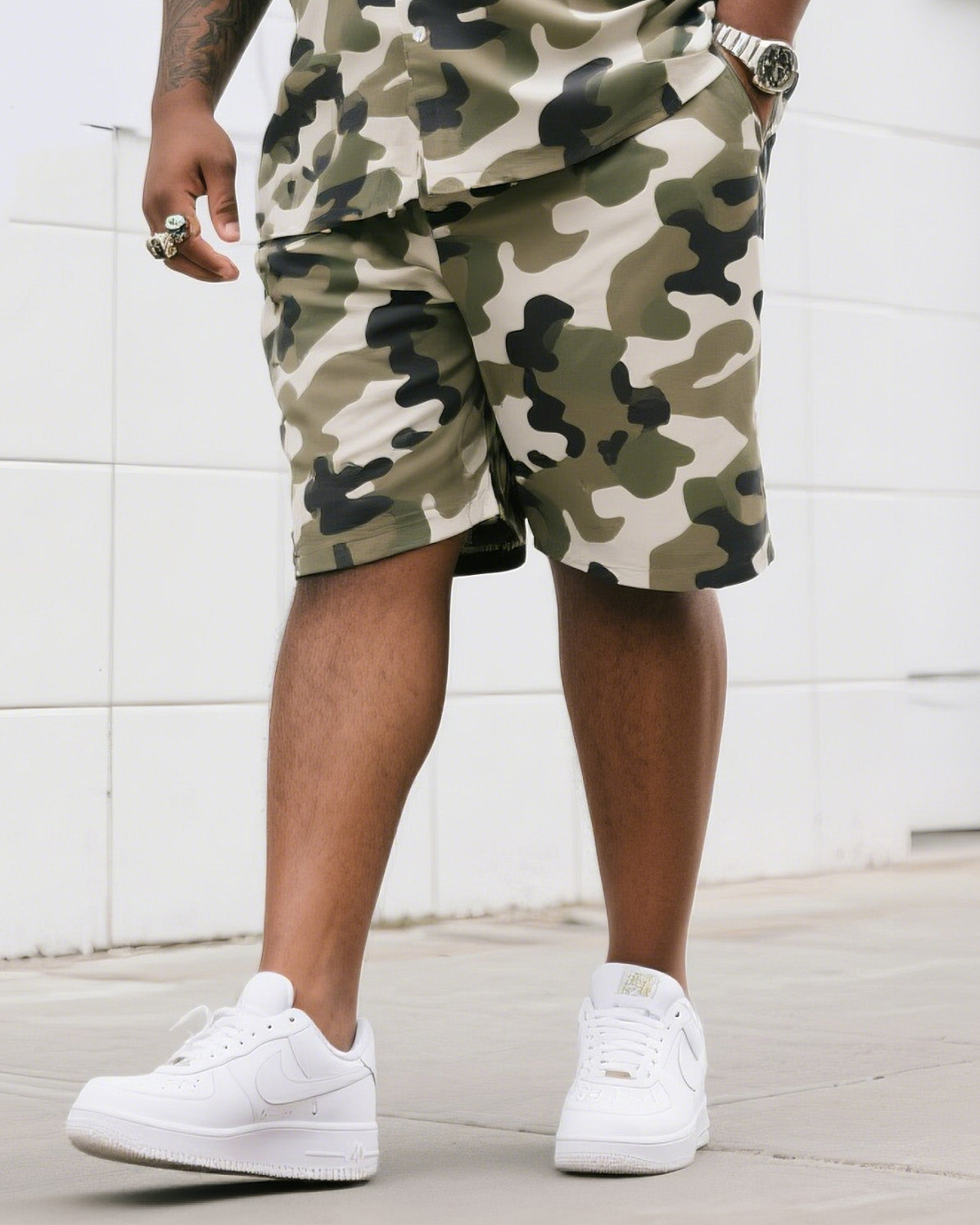 Big & Tall Camouflage T-Shirt Shorts Set for big men view 3