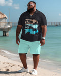Big & Tall Hawaiian Graphic Polo Shorts Set for big men view 2