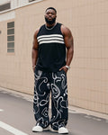 Big & Tall Striped Graffiti Vest Pants Set for big men view 1