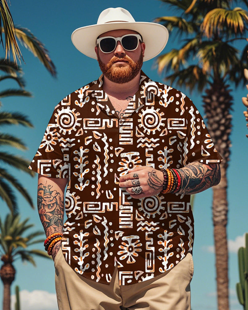 Big & Tall Brown Hawaiian Graphic Short Sleeve Shirt for big men view 1