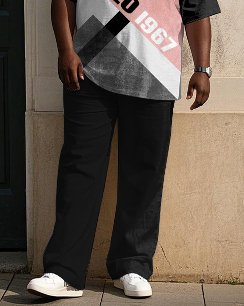 Big & Tall Black Pink Geometric T-Shirt Pants Set for big men view 4