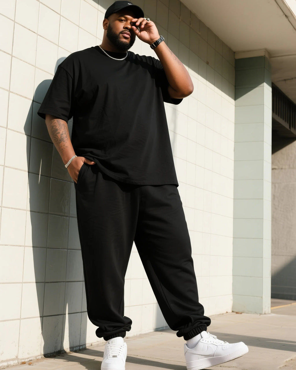 Big & Tall Solid Color T-Shirt Pants Set for big men view 3