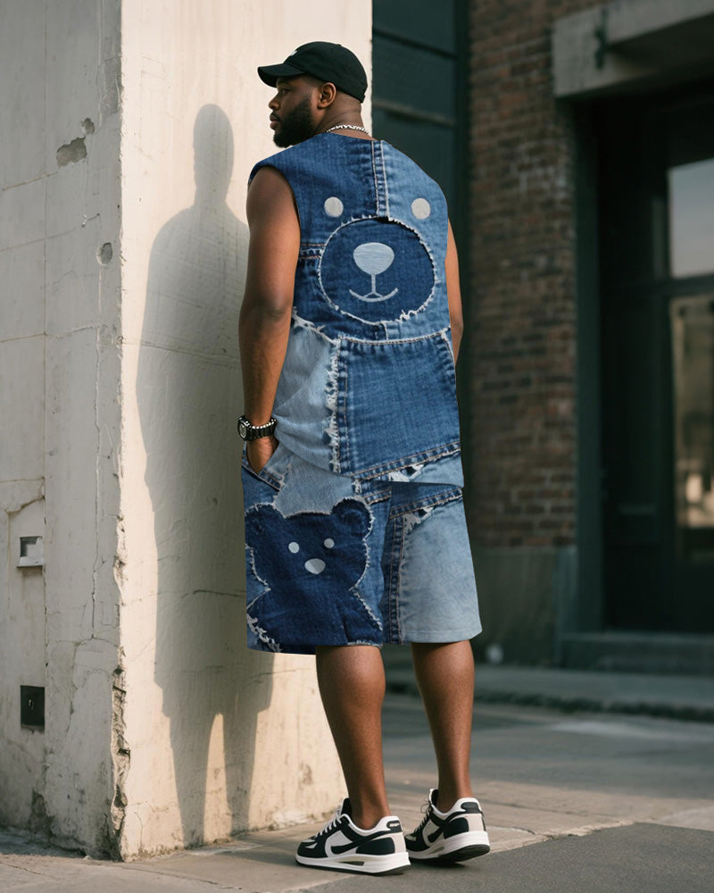 Big & Tall Blue Denim Graphic Two-piece Set for big men view 4